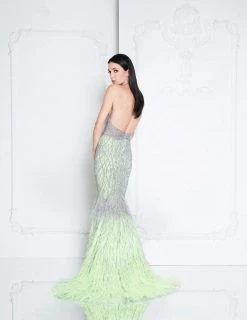 Terani Couture - 1811GL6407 Silver Embellished Halter Mermaid Dress Formal Gowns