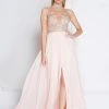Terani Couture - 1811P5215 Beaded Nude Illusion Chiffon Gown