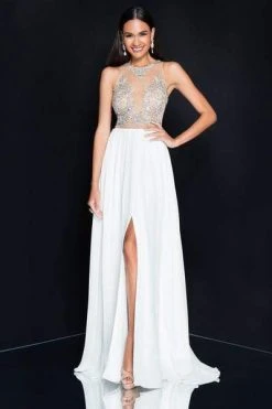 Terani Couture - 1811P5215 Beaded Nude Illusion Chiffon Gown
