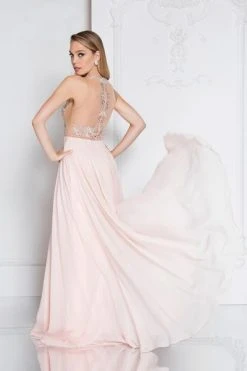 Terani Couture - 1811P5215 Beaded Nude Illusion Chiffon Gown