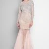 Terani Couture - 1811P5506 Beaded Nude Illusion Tulle Mermaid Gown Formal Gowns