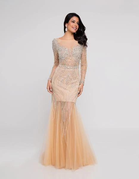 Terani Couture - 1811P5506 Beaded Nude Illusion Tulle Mermaid Gown Formal Gowns 4 Terani Couture - 1811P5506 Beaded Nude Illusion Tulle Mermaid Gown Formal Gowns