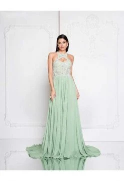 Formal Gowns Terani Couture - 1812P5393 Embellished Halter Chiffon A-line Dress