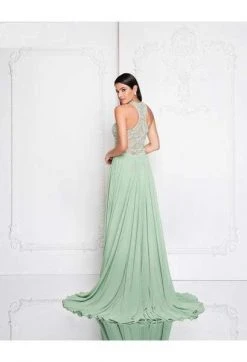 Formal Gowns Terani Couture - 1812P5393 Embellished Halter Chiffon A-line Dress