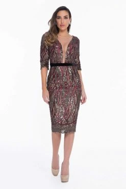 Terani Couture - 1821C7012 Sequined Illusion Paneled Sheath Dress