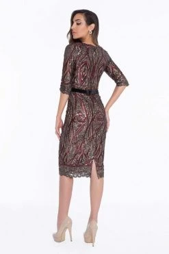 Terani Couture - 1821C7012 Sequined Illusion Paneled Sheath Dress