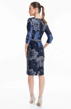 Terani Couture - 1821C7020 Plunging Floral Quarter Length Sleeves Dress