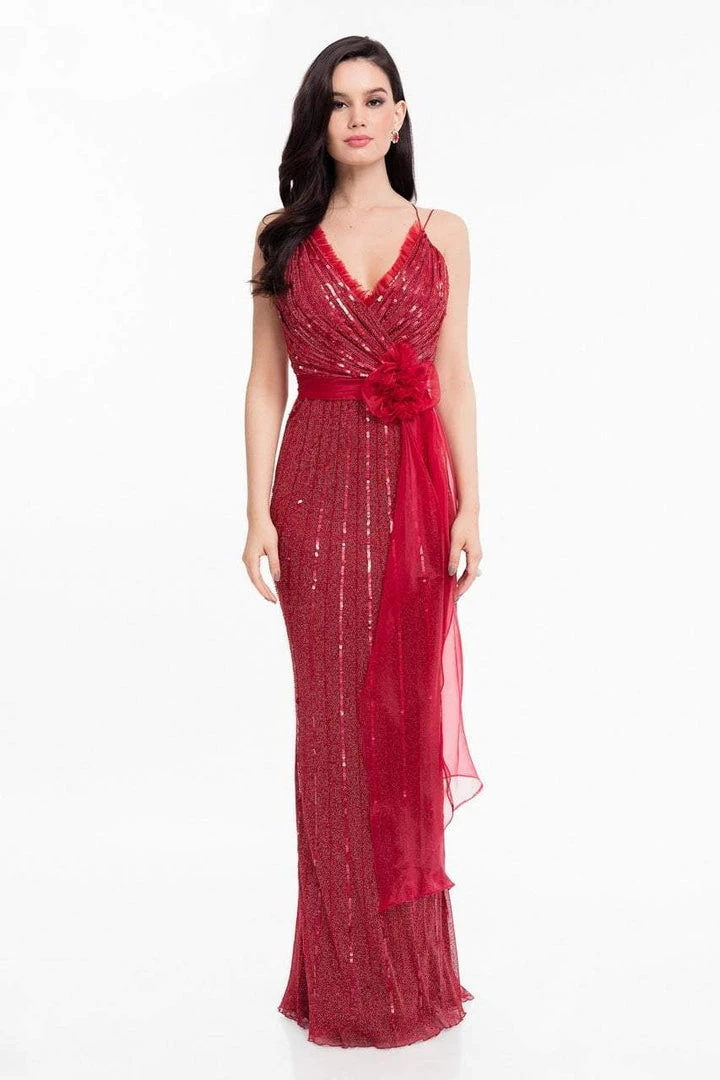 Terani Couture - 1821E7111 Sequin Ornate Sashed Long Evening Gown 3 Terani Couture - 1821E7111 Sequin Ornate Sashed Long Evening Gown