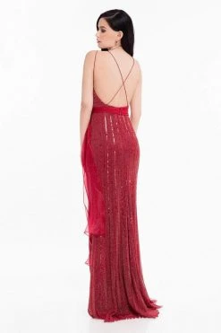 Terani Couture - 1821E7111 Sequin Ornate Sashed Long Evening Gown