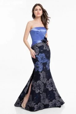 Formal Gowns Terani Couture - 1821E7136 Floral Strapless Mermaid Gown With Slit