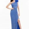 Terani Couture - 1821E7138 Feather Accented One Shoulder Sheath Dress Formal Gowns