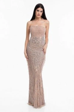 Terani Couture - 1821GL7427 Strapless Beaded Fringe Sheath Dress