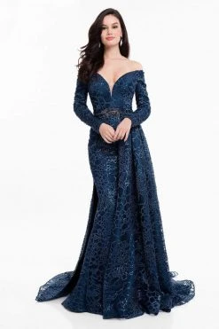 Terani Couture - 1821M7587 Long Sleeve Off Shoulder Overskirt Gown Formal Gowns