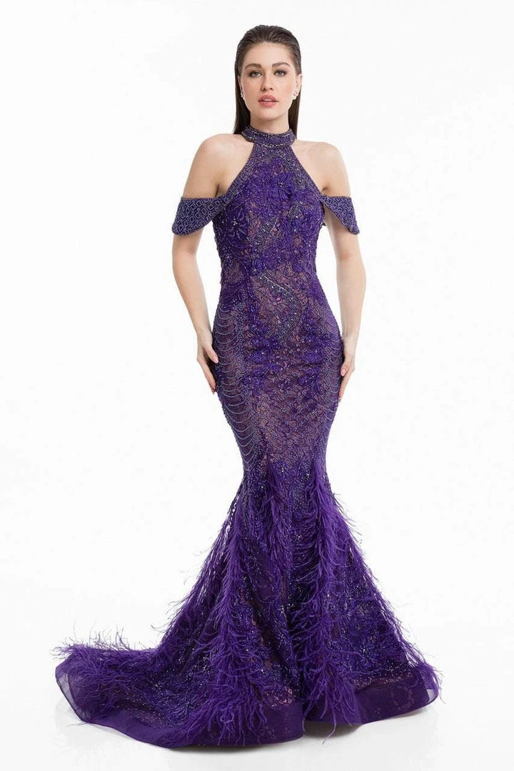 Formal Gowns Terani Couture - 1823GL7531 Beaded And Feathered Mermaid Dress 3 Formal Gowns Terani Couture - 1823GL7531 Beaded And Feathered Mermaid Dress
