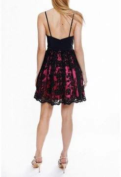 Cocktail Dresses Terani Couture - 1825H7932 Plunging Beaded Lace Overlaid A-Line Dress