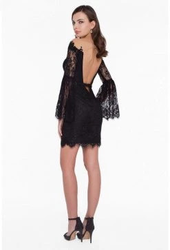 Terani Couture - 1825H7936 Embellished Lace Long Bell Sleeve Dress Cocktail Dresses