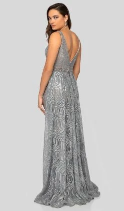 Terani Couture - 1911E9113 Sequined V Neck Gown With Overskirt Formal Gowns