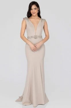 Formal Gowns Terani Couture - 1911E9601 Illusion Plunging Embellished Mermaid Gown