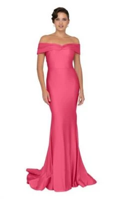 Terani Couture - 1912P8283 Off Shoulder Satin Mermaid Gown Formal Gowns