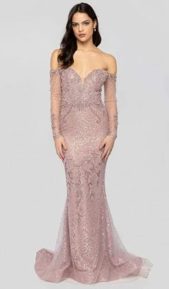 Terani Couture - 1913GL9587 Embellished Plunging Off-Shoulder Dress