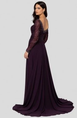 Terani Couture - 1913M9419 Embellished Long Sleeve Bateau A-line Dress Formal Gowns