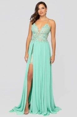 Terani Couture - 1913P8324 Floral Lace Corset Bodice High Slit Gown Formal Gowns