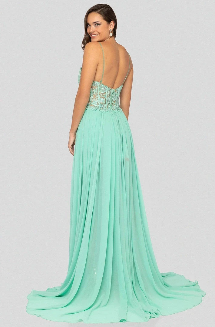 Terani Couture - 1913P8324 Floral Lace Corset Bodice High Slit Gown Formal Gowns 4 Terani Couture - 1913P8324 Floral Lace Corset Bodice High Slit Gown Formal Gowns