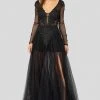 Formal Gowns Terani Couture - 1915P8344 Plunging V-Neck Long Sleeves Dress