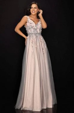 Formal Gowns Terani Couture - 2011P1207 Embellished Sleeveless Prom Dress - 1 Pc Silver Blush In Size 12 Available