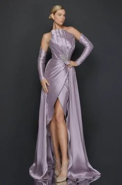 Terani Couture - Asymmetric Pleated Evening Gown 1921E0143 - 1 Pc Grape In Size 12 Available