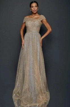 Terani Couture - Asymmetric Sequin Evening Gown 1922E0212 - 1 Pc Gold Silver In Size 2 Available Formal Gowns