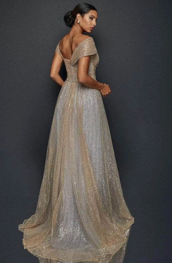 Terani Couture - Asymmetric Sequin Evening Gown 1922E0212 - 1 Pc Gold Silver In Size 2 Available Formal Gowns 4 Terani Couture - Asymmetric Sequin Evening Gown 1922E0212 - 1 Pc Gold Silver In Size 2 Available Formal Gowns