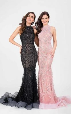 Terani Couture - Beautiful Beaded Pattern Mock Neck Mermaid Gown 1712P2494 Formal Gowns 15 Terani Couture - Beautiful Beaded Pattern Mock Neck Mermaid Gown 1712P2494 Formal Gowns