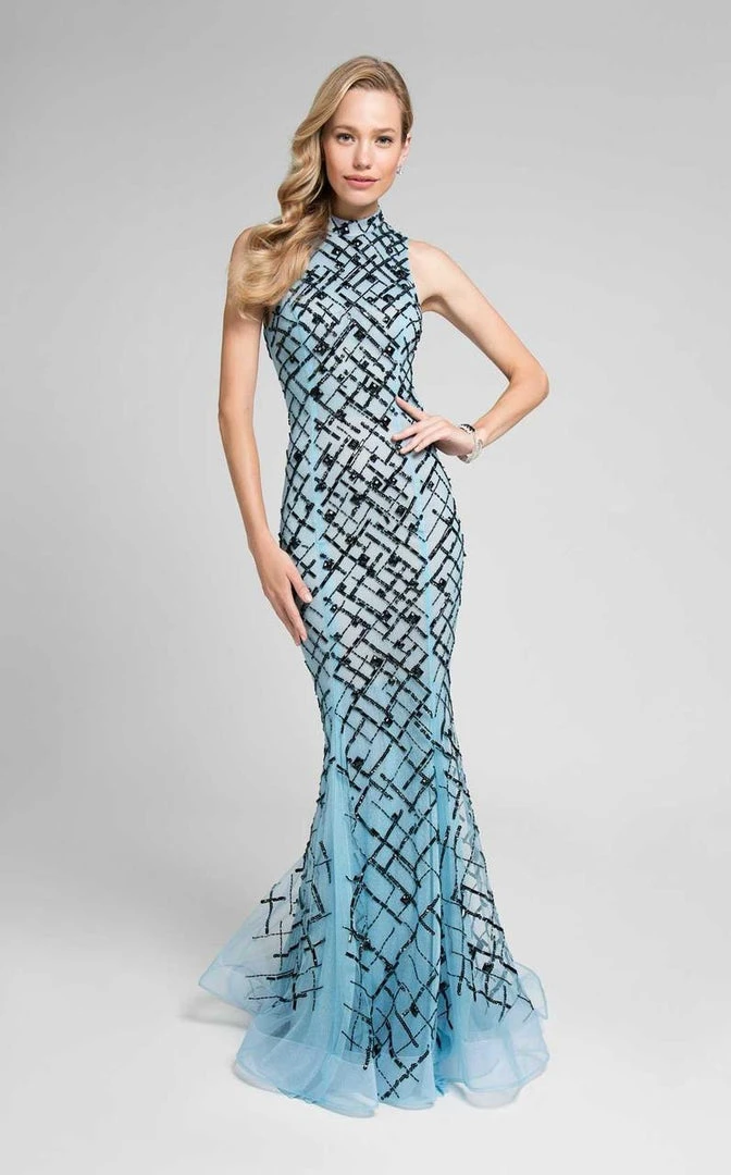 Terani Couture - Beautiful Beaded Pattern Mock Neck Mermaid Gown 1712P2494 Formal Gowns 5 Terani Couture - Beautiful Beaded Pattern Mock Neck Mermaid Gown 1712P2494 Formal Gowns