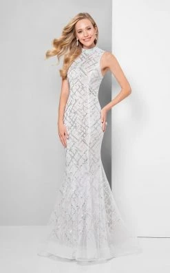Terani Couture - Beautiful Beaded Pattern Mock Neck Mermaid Gown 1712P2494 Formal Gowns