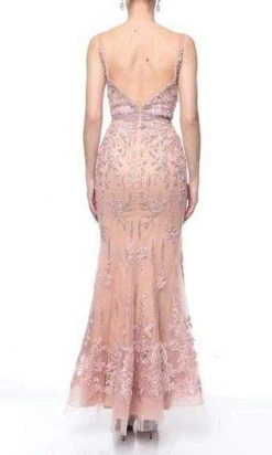 Formal Gowns Terani Couture - Bedazzled Deep V-neck Trumpet Dress 1922GL0681 - 1 Pc Rose Blush In Size 14 Available