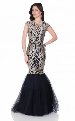 Formal Gowns Terani Couture - Cap Sleeve Metallic Embroidered Mermaid Gown 1622E1567