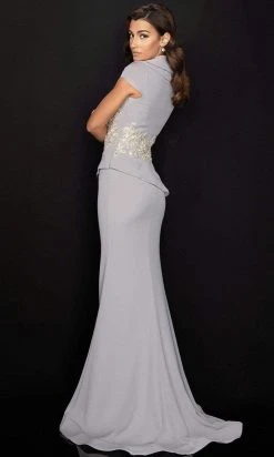 Terani Couture - Cap Sleeve Surplice Collar Appliqued Gown 2011M2135