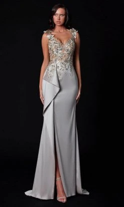 Terani Couture - Deep V-Neck Mermaid Prom Gown 2111E4751 - 1 Pc Taupe In Size 18 Available Formal Gowns