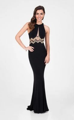 Formal Gowns Terani Couture - Elegant Beaded Halter Neck Mermaid Jersey Dress 1715P2988