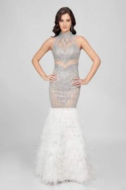 Terani Couture - Embellished Feather Fringed Mermaid Gown 1721GL4452 Formal Gowns