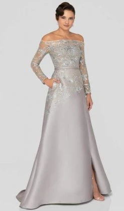 Terani Couture - Embroidered Off-Shoulder Long Sleeve Dress 1913E9230 Formal Gowns