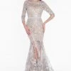 Formal Gowns Terani Couture - Embroidered Sheer Jewel Trumpet Dress 1822GL7509 - 1 Pc Silver Nude In Size 8 Available