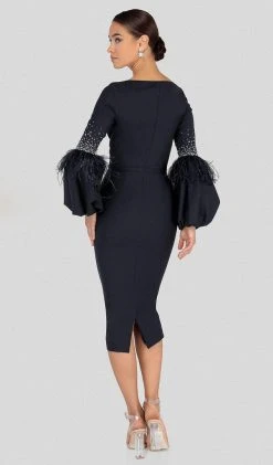 Terani Couture - Feather-Fringe Sleeve Plunging Sheath Dress 1912C9643 - 1 Pc Blush In Size 20 Available