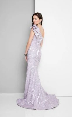 Terani Couture - Flowery Embellished One-Shoulder Mermaid Gown 1711E3171