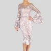 Cocktail Dresses Terani Couture - Long Bell Sleeve Embroidered Lace Dress 1913C9065 - 1 Pc Blush In Size 6 Available