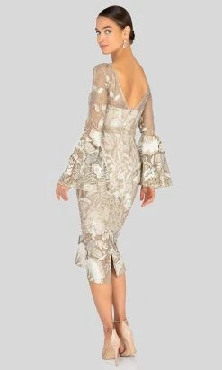 Cocktail Dresses Terani Couture - Long Bell Sleeve Embroidered Lace Dress 1913C9065 - 1 Pc Blush In Size 6 Available