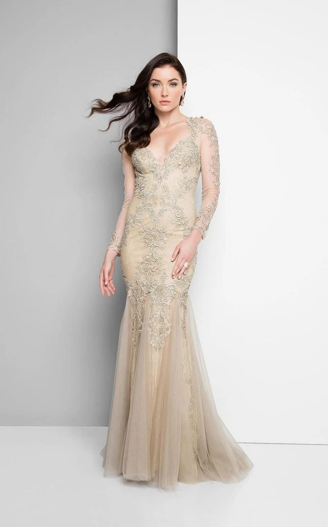 Formal Gowns Terani Couture - Long Sleeve Beaded Applique Mermaid Dress 1711M3407 3 Formal Gowns Terani Couture - Long Sleeve Beaded Applique Mermaid Dress 1711M3407