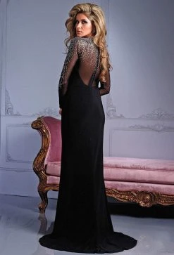 Formal Gowns Terani Couture - Long Sleeved Jewel Neck Sheath Dress E2162W