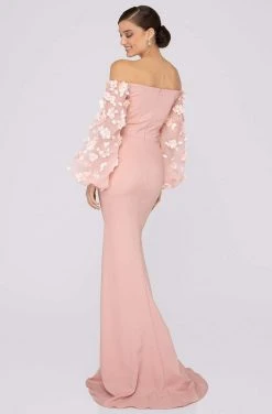 Formal Gowns Terani Couture - Off Shoulder Floral Accent Puff Sleeves Gown 1911E9128